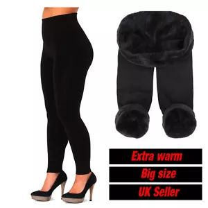 Leggings donna donna nuovi termici invernali neri pelliccia spessa foderati in pile 14-20 7309 - Foto 1 di 4
