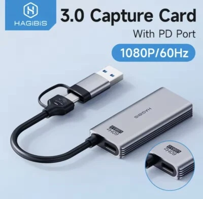 Hagibis USB 3.0 Video Capture Card HDMI to USB/USB C 1080p 60Hz w/ PD Port - Image 1 of 4