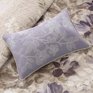 NEW! COZY ELEGANT IVORY WHITE LAVENDER PURPLE LILAC TAUPE LEAF LEAVES QUILT SET - Picture 1 of 4