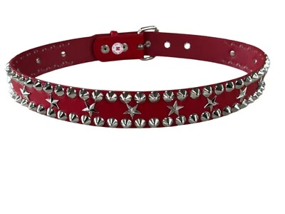 Red Star & Stud Vegan Leather Conical Stud Belt Punk Rock Thrash Queen Freddie - Image 1 of 4