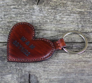 Personalized heart leather key chain ,custom key fob, anniversary gift. - Picture 1 of 5