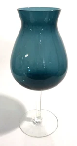 Empoli Teal Pedestal Vase with Clear Stem Vintage Italy 10 Inches - Picture 1 of 9