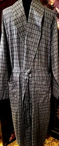 Vintage Bill Blass Gray/Blue Small Plaid Cotton Robe (One Size) Medium Weight - Picture 1 of 10