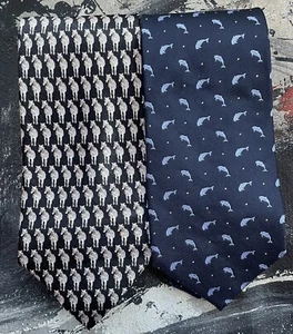 Lot/2 Silk Men's Ties Necktie Museum of Artifacts Zebras + ILS Dolphins Jumping - Picture 1 of 4