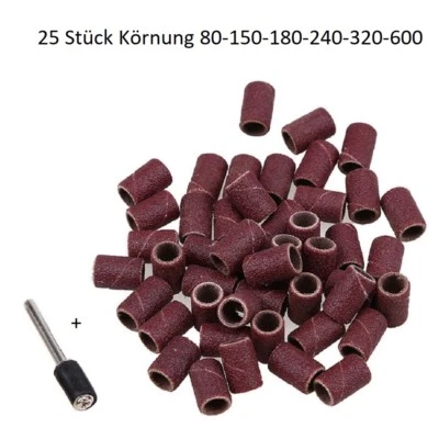 F02/ 25 Stk.Schleifbänder Schleifhülsen +1 Halter in 6 Körnungen 6mm für Dremel - Bild 1 von 3