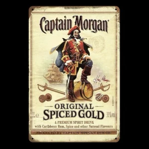 Insegna da bar in metallo latta stile vintage Captain Morgan. Uomo Cave da collezione nuovo 8x12" - Foto 1 di 8
