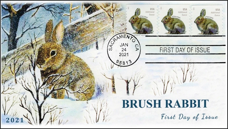 21-064, 2021,Brush Rabbit, First Day Cover, Sacramento CA, SC 5545, Coil - Image 1 of 1
