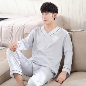NWT 2PCS Mens Silk Satin Pajamas Sleepwear Pyjamas PJS Long Sleeve M031 M L XL - Picture 1 of 15