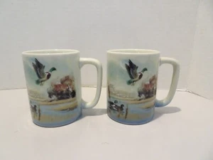 Vintage Otagiri Mugs Ducks Mallards Flying Japan Stoneware Pairs Male Female - Picture 1 of 7