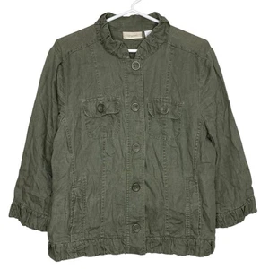 Chicos Leinenjacke Damen 1 Medium olivgrün 3/4 Arm Taschen Military - Bild 1 von 7