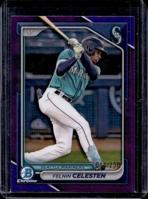 2024 Bowman Draft Felnin Celesten Chrome Purple Refractor #44/250 Mariners - Image 1 of 2