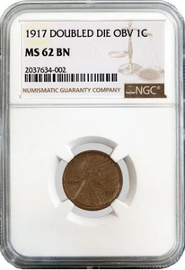 1917 1C Lincoln Wheat Cent DDO Doubled Die Obverse NGC MS62 BN Brown - Picture 1 of 4