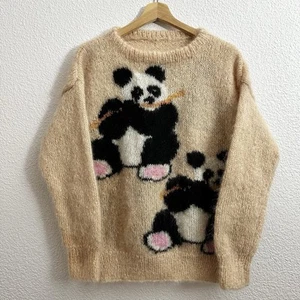 Susie Lee handgestrickt Rundhalsausschnitt Panda Bär China malerischer Mohair Pullover - Bild 1 von 5