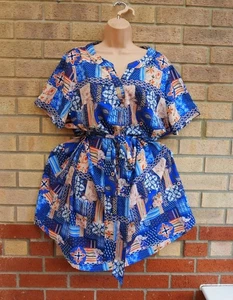 Mika blau koralle Blumendruck Kurzarm Gürtel Etuikleid Freizeit Sommerkleid 18 - Bild 1 von 8