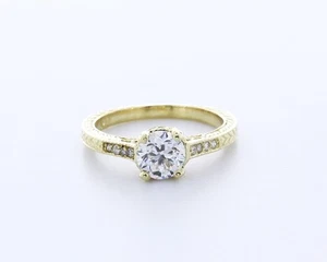 1.2CT Lab-Created Diamond D/VS1 Round Cut 14K Yellow Gold Vintage Accent Ring - Picture 1 of 4
