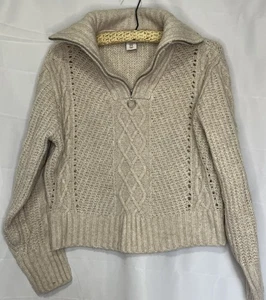 Sincerely Jules maglione donna beige ritagliato taglia XS maglia grossa cavo 3/4 zip - Foto 1 di 3