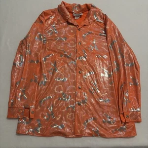 Vintage Charades Metallic Orange Disco Shirt Mens XL Button Up Shiny USA - Picture 1 of 10