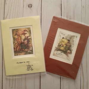 Jody Bergsma 2er Set 5"x7" mattierte Lithographien Frosch 1980 Drache & Elfe 1981 - Bild 1 von 9