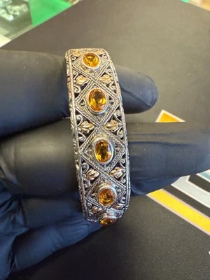Brazalete de citrino vintage de plata de ley 925 y oro de 18 quilates 36,17 g Foto 1 de 4