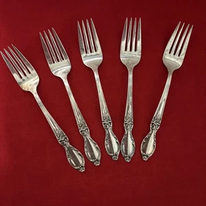Set of 5 Vintage 1954 Wm Rogers VICTORIAN ROSE Salad Forks Silverplate - Picture 1 of 4