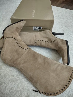 SERGIO ROSSI SUEDE BOOTS 8 leather Grommet Studded MidCalf EU38 Vero CUOIO ITALY - Image 1 of 4
