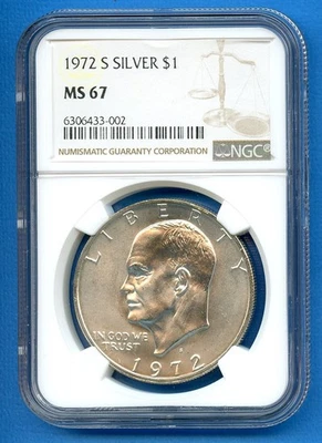 1972 S NGC MS67 Eisenhower Dollar $1 US Mint Silver Ike 1972-S MS-67 Blast White - Image 1 of 3