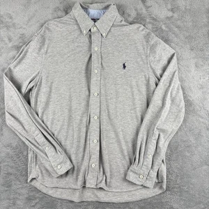 Ralph Lauren Featherweight Mesh Shirt Grey M Button Down Long Sleeve Polo Logo - Picture 1 of 9