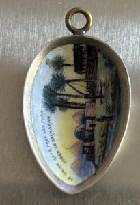 Rare Antique Egyptian Revival Cairo Pyramids Enamel spoon Silver Pendant Saggara - Picture 1 of 8