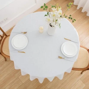 Round Vinyl Tablecloth with Flannel Backing 100% Waterproof PVC Table Cloth W... - Picture 1 of 7