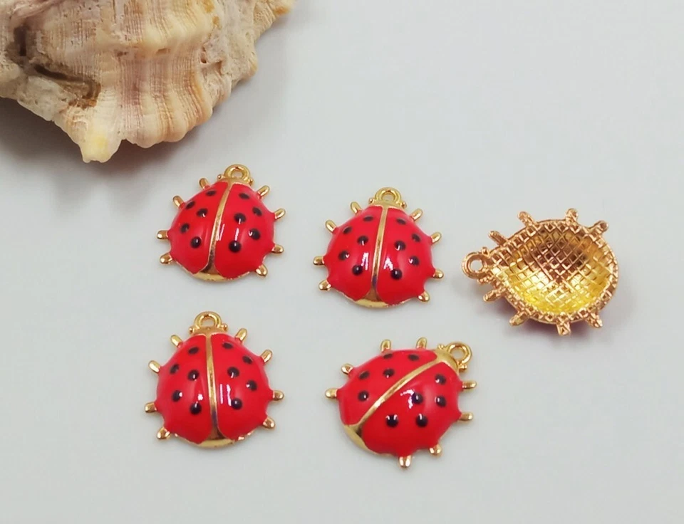 4pz ciondoli coccinella  charms in metallo smaltato bijoux  17x15mm colore oro - Immagine 1 di 1