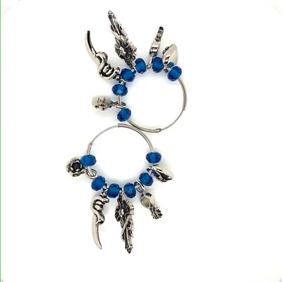 Auténticos Pendientes Ed Hardy Cristal Azul Multi Dijes Aros Acero Inoxidable Foto 1 de 4