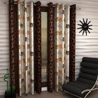 Floral 2 Piece Eyelet Polyester Window Curtain Set - 5ft, Brown