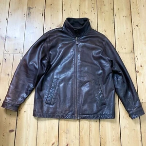 Vintage Timberland Leather Jacket Mens Large Tan Bomber Cowhide Collared Retro - Picture 1 of 24
