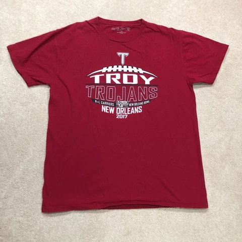 Troy Trojans Football T Shirt Mens Large Red 2017 New Orleans Bowl Cover