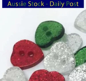 Buttons Heart Shape Christmas Theme Flatback Clothing Sewing 12x13mm 25pcs - Picture 1 of 1