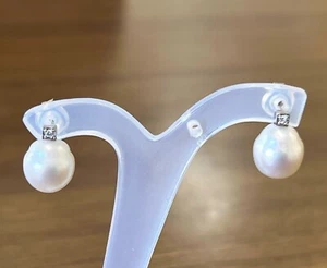 WHITE SOUTH SEA PEARLS 11.9mm!! +DIAMONDS +18ct SOLID WHITE GOLD EARRINGS +CERT - Picture 1 of 1