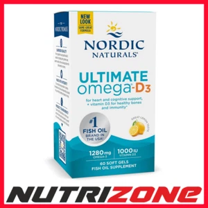 Nordic Naturals Ultimate Omega-D3 Fish Oil 1280mg Vitamin D3, Lemon 60 softgels - Picture 1 of 19