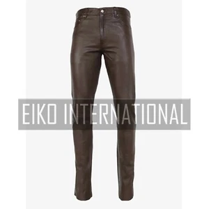 Braune Lederhose für Männer, Tapered Hose Herren, 30 % Rabatt & kostenloser Versand USA - Bild 1 von 10