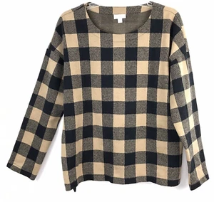 Top J. JILL Buffalo a Cuadros para Mujer L Tostado Negro Cuadros Jacquard Manga Larga Tejido - Imagen 1 de 6