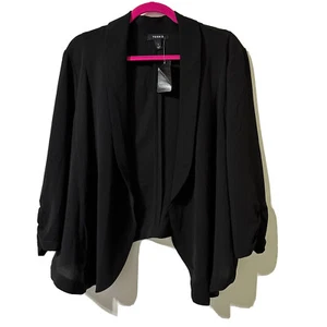 Torrid Black Drape Front Crepe Blazer Open Front Size 1 1X Ruched Sleeve NWT - Picture 1 of 9