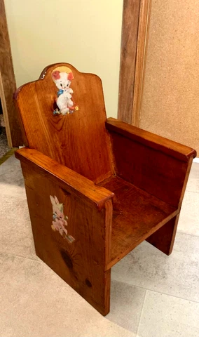 Vintage Wood Child's Chair w/ Original Decals Cover