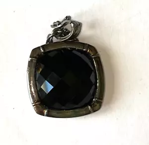 VINTAGE BLACK FACETED GLASS PENDANT SQUARE PEWTER TONE METAL CLASP OPENS 1.25" - Picture 1 of 6