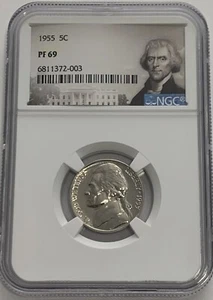1955 NGC PF69 Proof Thomas Jefferson Nickel 5c Portrait Label - Picture 1 of 3