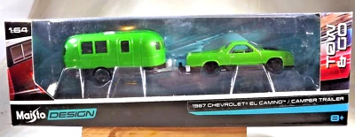 2018 Maisto Design Tow & Go 1987 CHEVROLET EL CAMINO & CAMPER ТРЕЙЛЕР зеленый - Изображение 1 из 4