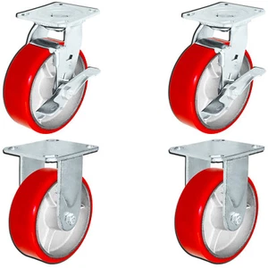 CasterHQ - ToolBox Caster Set - 6" x 2" Red Poly on Cast Iron 4,800 LBS Capacity - Picture 1 of 2