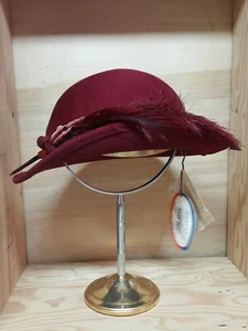 Bollman Hat Co Excello Church Dress Derby Dior Red Wool w Feather Accents - Picture 1 of 12