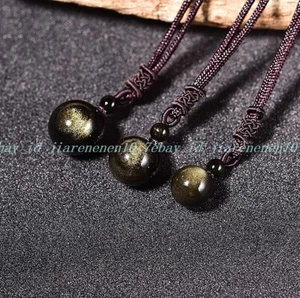 Gold Obsidian 12/14/16/18mm Round Bead Pendant Healing Relief Amulet Necklace - Picture 1 of 12