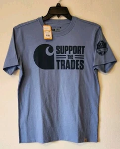 Carhartt Shirt Womens Medium Lt. Blue T-Shirt Loose Fit Support The Trades Work - Picture 1 of 6