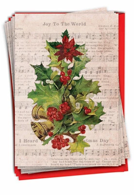 12 Tarjetas de Feliz Navidad con Sobres (1 Diseño, 12 Tarjetas) Notas de Acebo Foto 1 de 4