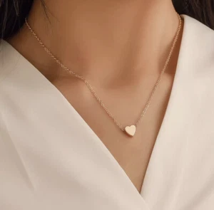 Stylish Rose Gold Heart Pendant Charm Chain Necklace Jewellery Birth Cute Gift - Picture 1 of 6